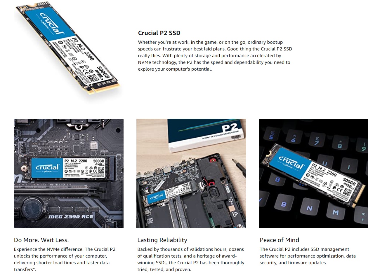 Crucial P2 M.2 PCIe NVMe 1 To - ATLAS GAMING - Stockage